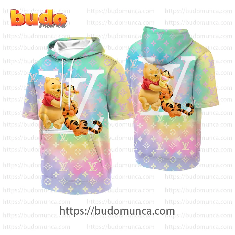 Louis vuitton and winnie the pooh with tiger disney hooded short sleeve t-shirt gift uninque for kid man women